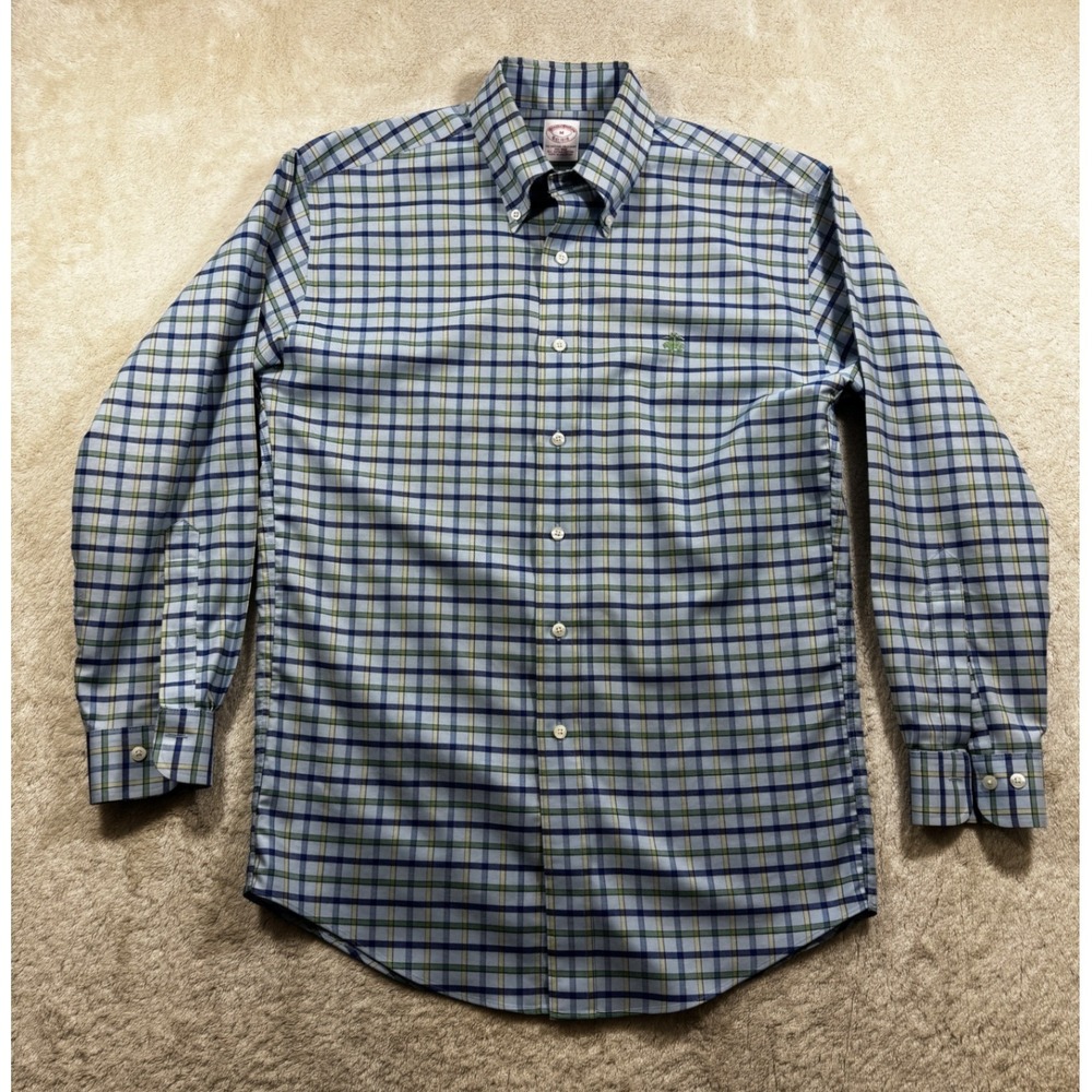 Brooks Brothers Mens Original Polo Non-Iron Plaid Blue Green Shirt M